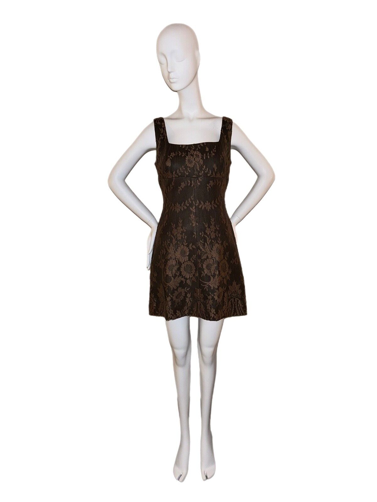 Gianni Versace 1996 Vintage Brown Leather and Lace Mini Dress