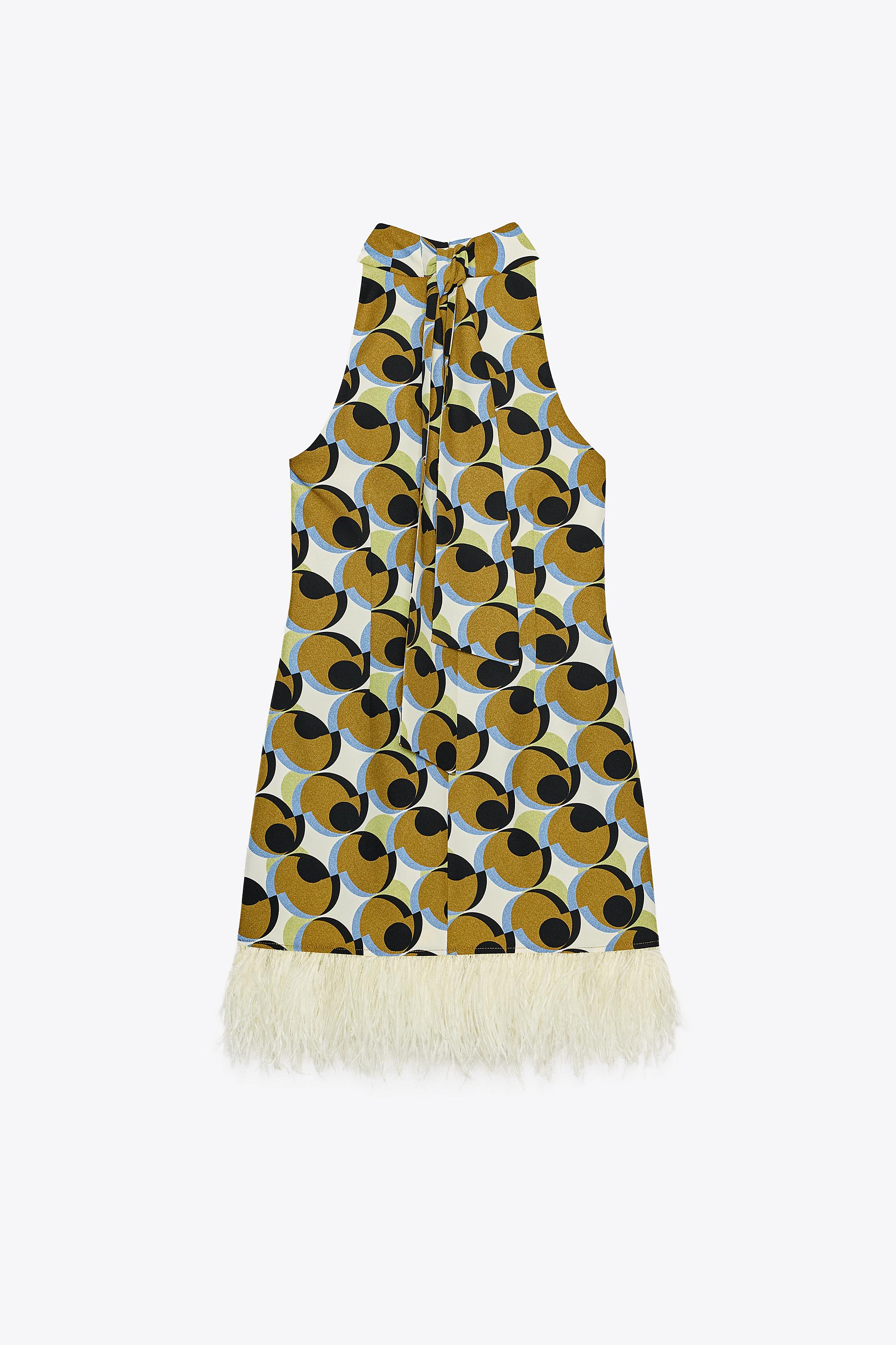 Geometric Print Feather Mini Dress