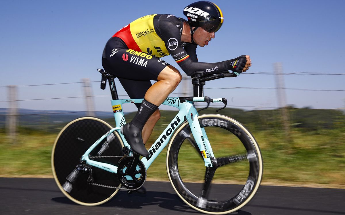 Wout van Aert (Jumbo-Visma) in the national time trial champion's jersey of Belgium