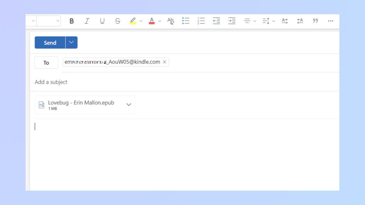 Screenshot showing how to send an ebook via email - Send an email