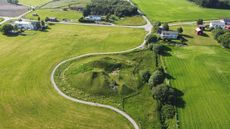 An aerial view of the burial mound in central Norway.