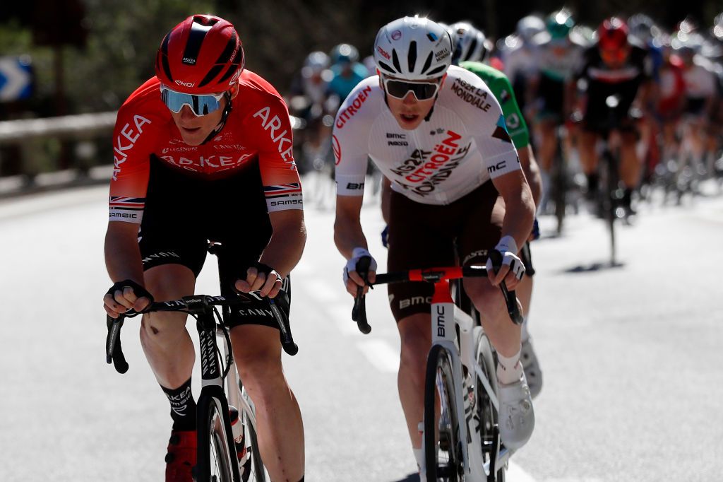LEVENS FRANCE MARCH 14 Connor Swift of United Kingdom and Team Arkea Samsic Stan Dewulf of Belgium and AG2R Citren Team during the 79th Paris Nice 2021 Stage 8 a 927km stage from Le PlanduVar to Levens 518m Breakaway Stage itinerary redesigned due to COVID19 lockdown imposed in the city of Nice ParisNice on March 14 2021 in Levens France Photo by Bas CzerwinskiGetty Images