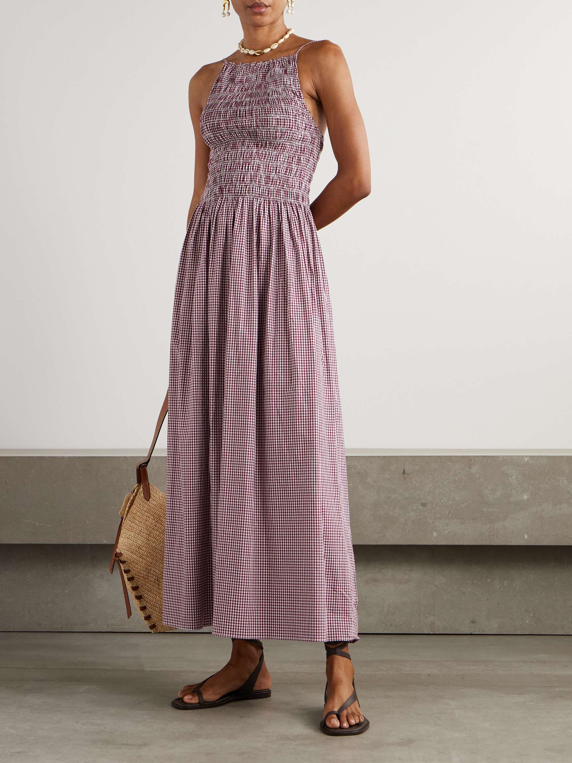 Laia Shirred Gingham Cotton Maxi Dress