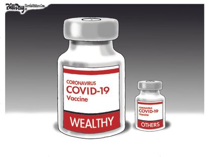 Editorial Cartoon U.S. rich poor covid vaccine