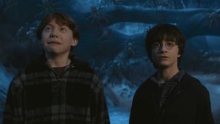 Ron and Harry looking scared in the forbidden forest