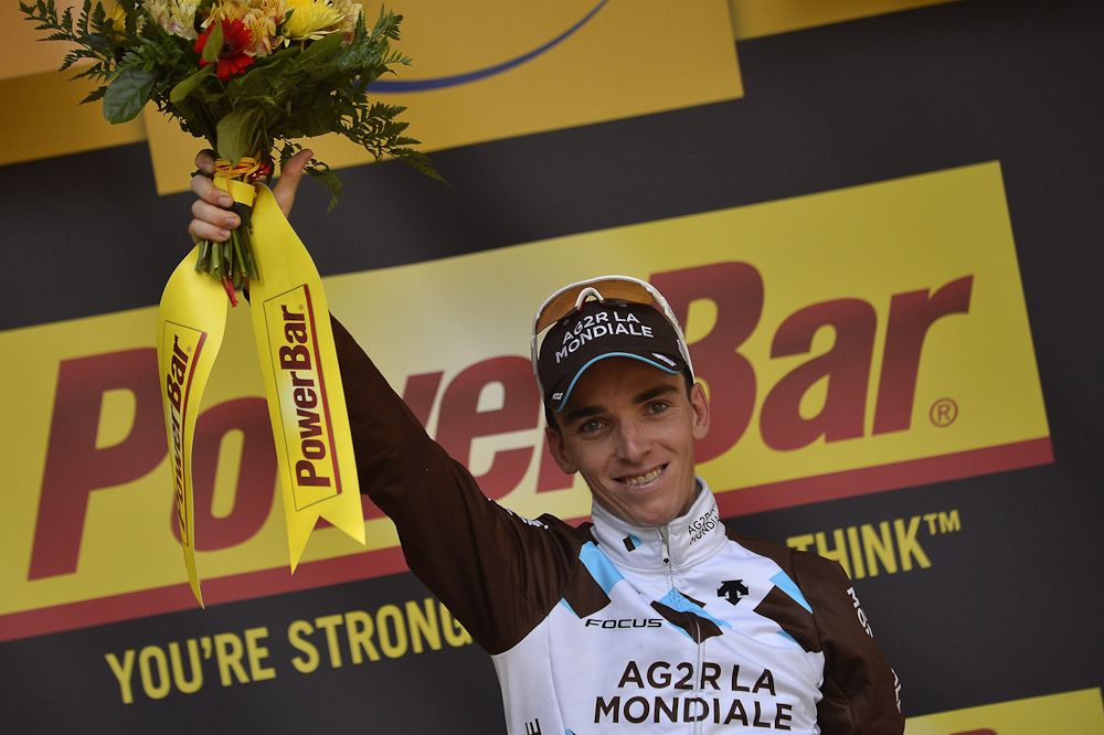 Romain Bardet on the stage 18 podium.
