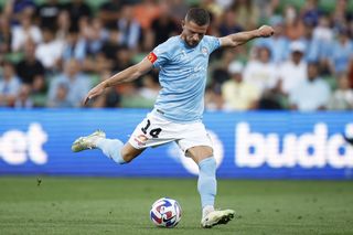 Valon Berisha in action for Melbourne City against Western United in January 2023.