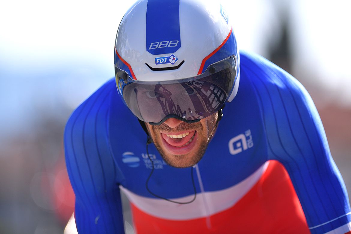 Thibaut Pinot racing the Giro d'Italia's stage 10 time trial