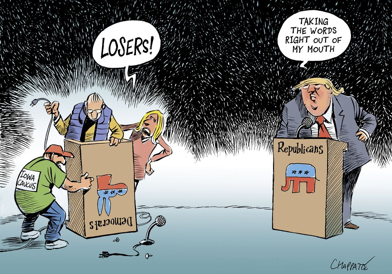 Political Cartoon U.S. Trump Dems Iowa elections