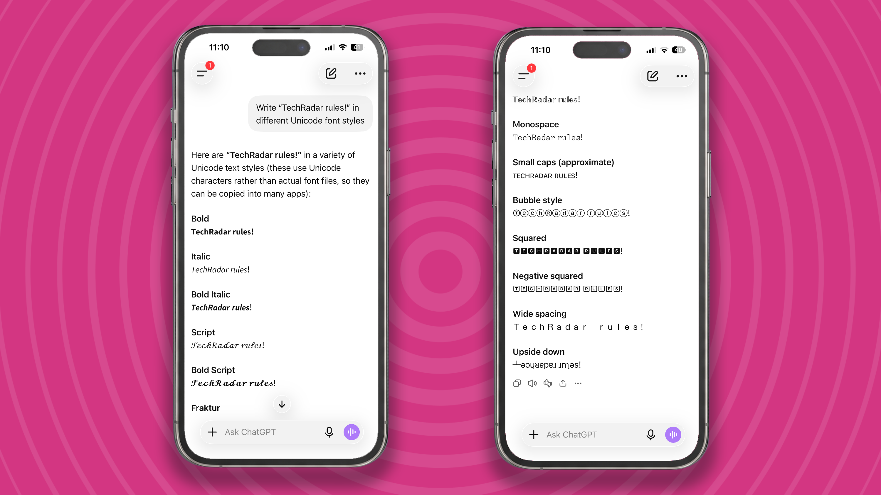 OpenAI showing different Unicode styles.