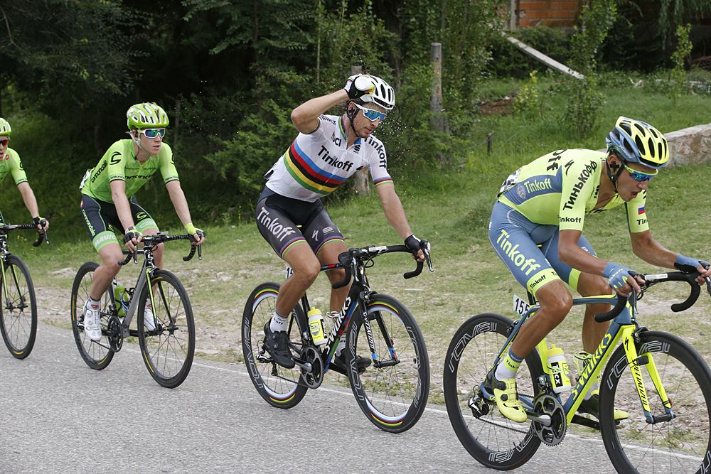 Peter Sagan cools off during the stage