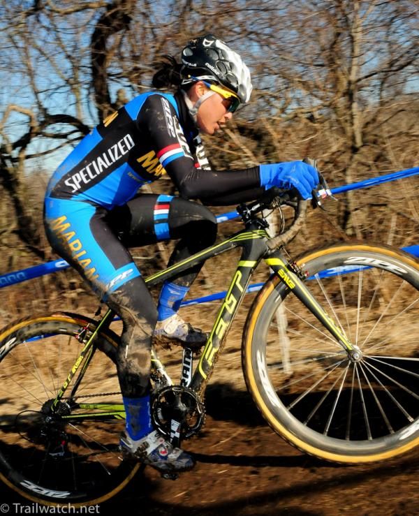 Coryn Rivera (Marian University) racing in second place
