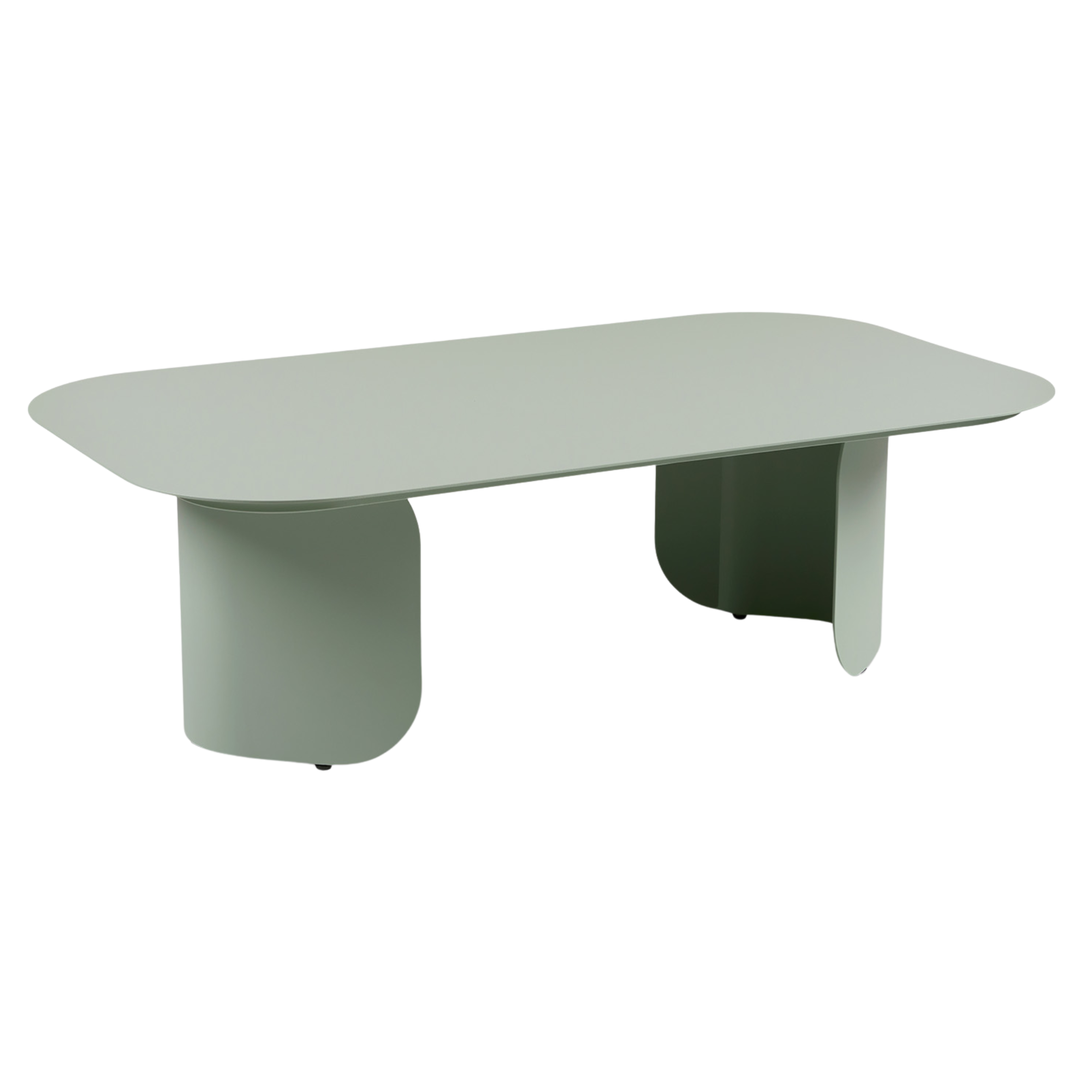 metal outdoor coffee table with a light green finish