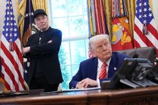 Tesla CEO Elon Musk and U.S. President Donald Trump listen to a question from reporters in the Oval Office of the White House on May 30, 2025 in Washington, DC
