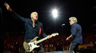 INDIO, CA - OCTOBER 16: Musicians Pete Townshend (L) and Roger Daltrey of The Who perform onstage during Desert Trip at The Empire Polo Club on October 16, 2016 in Indio, California.