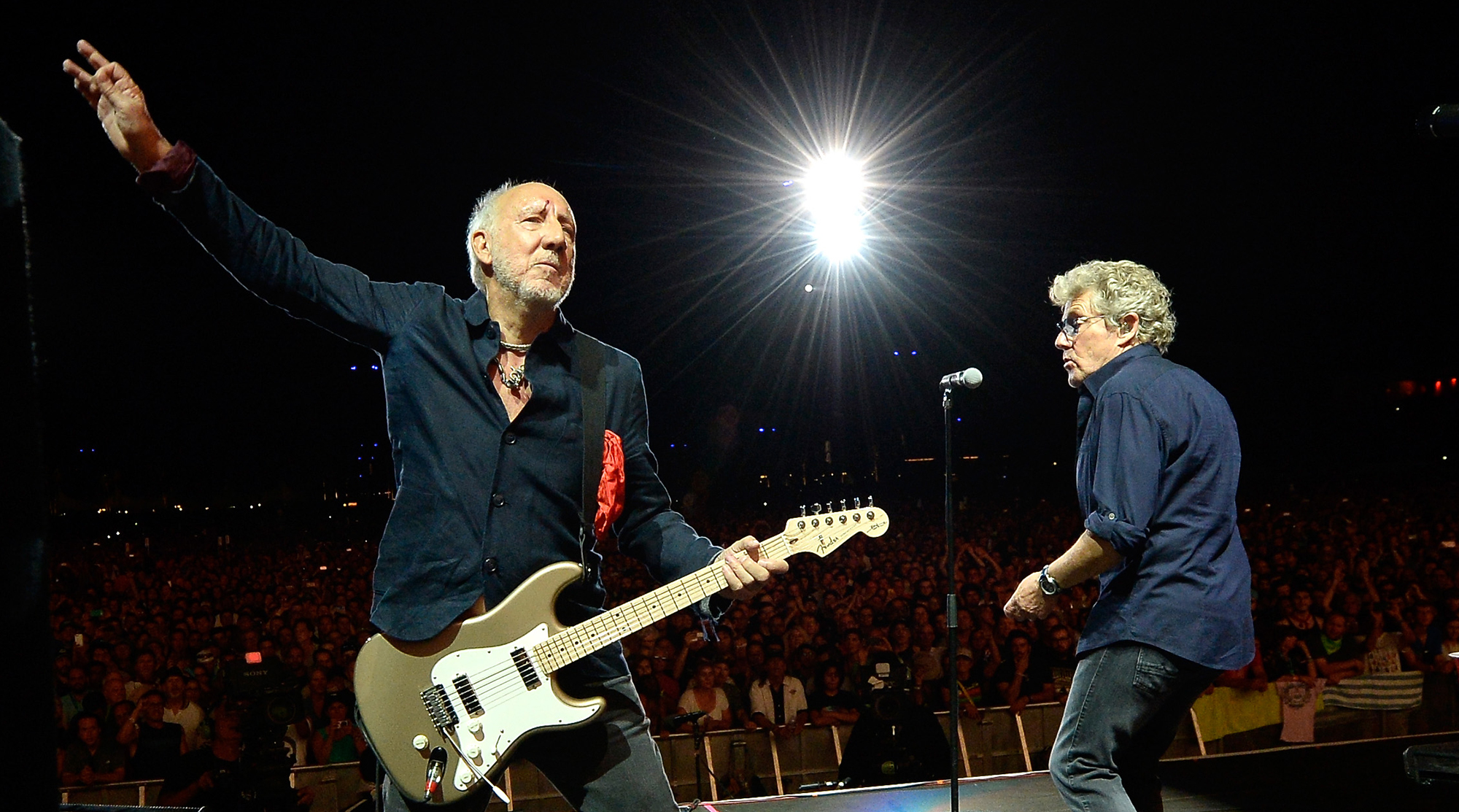 INDIO, CA - OCTOBER 16: Musicians Pete Townshend (L) and Roger Daltrey of The Who perform onstage during Desert Trip at The Empire Polo Club on October 16, 2016 in Indio, California.