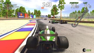 Retro racing game 4PGP, colourful low-poly game screens