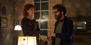 Charlie Kaufman and Jessie Buckley behind the scenes of I'm Thinking Of Ending Things