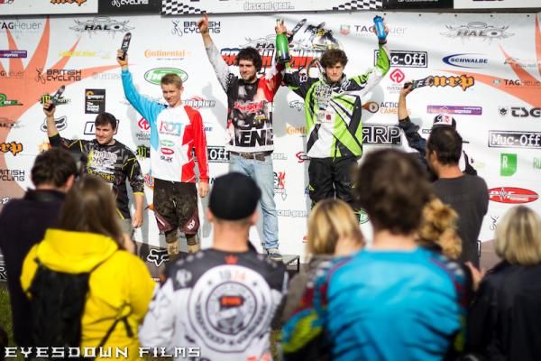 Expert men's podium at British Downhill round in Caersws
