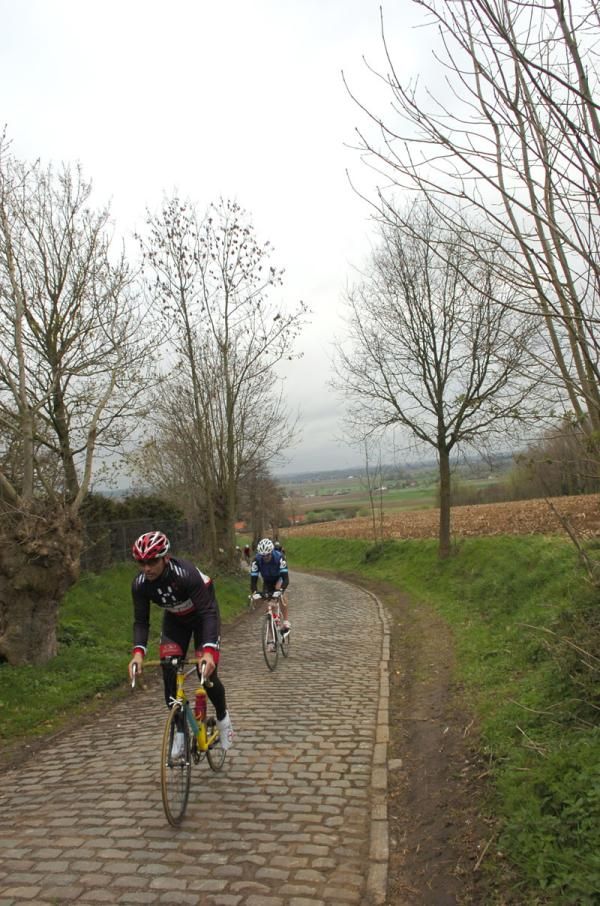 Tourists take on the Old Kwaremont. The pros will follow on Sunday.
