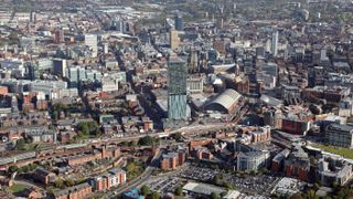 An aerial view of Manchester city centre