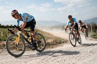 Wout van Aert (Belgium) in action in the 2023 UCI Gravel Worlds