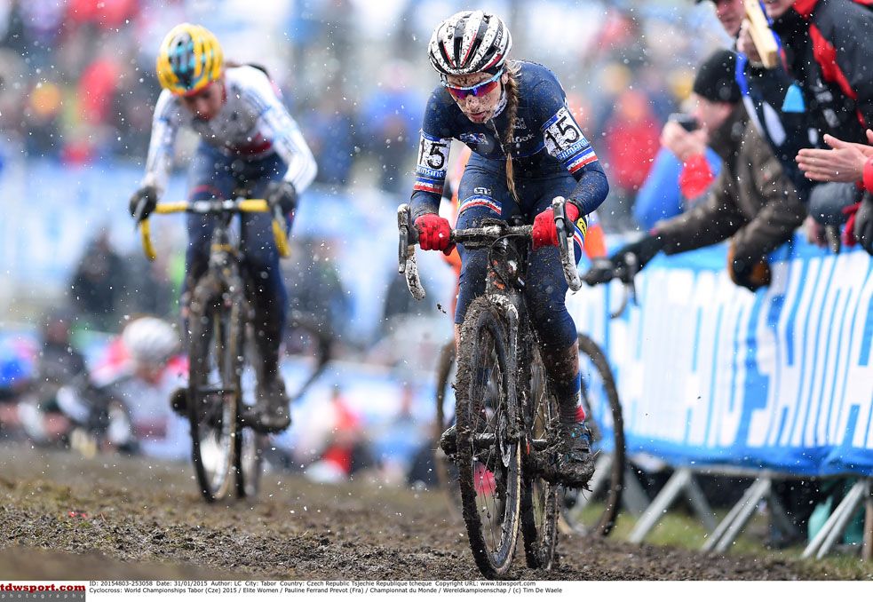 Pauline Ferrand-Pr&eacute;vot rides off the front