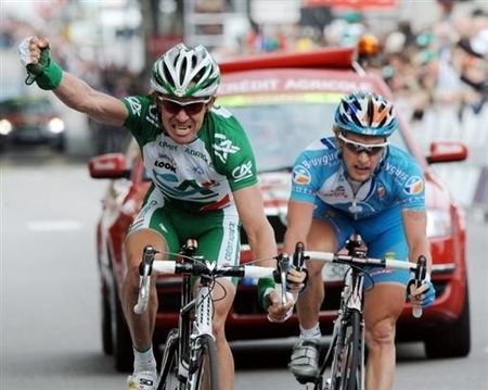 Dmitriy Fofonov (Cr&eacute;dit Agricole) was the fastest of the day's three-man escape at the finish in Grenoble.