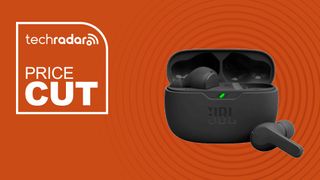 JBL Vibe Beam on an orange background