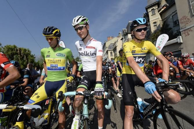 Chris Froome (Team Sky) lines up with Contador and Kelderman