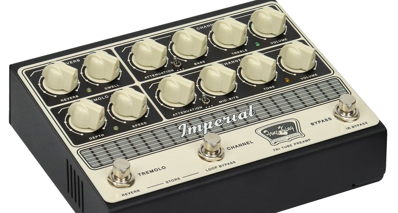 Tone King Imperial Preamp: this high-end all-tube preamp pedal offers two channels, includes reverb, tremolo and attenuation, and has onboard CabSims/IR tech.