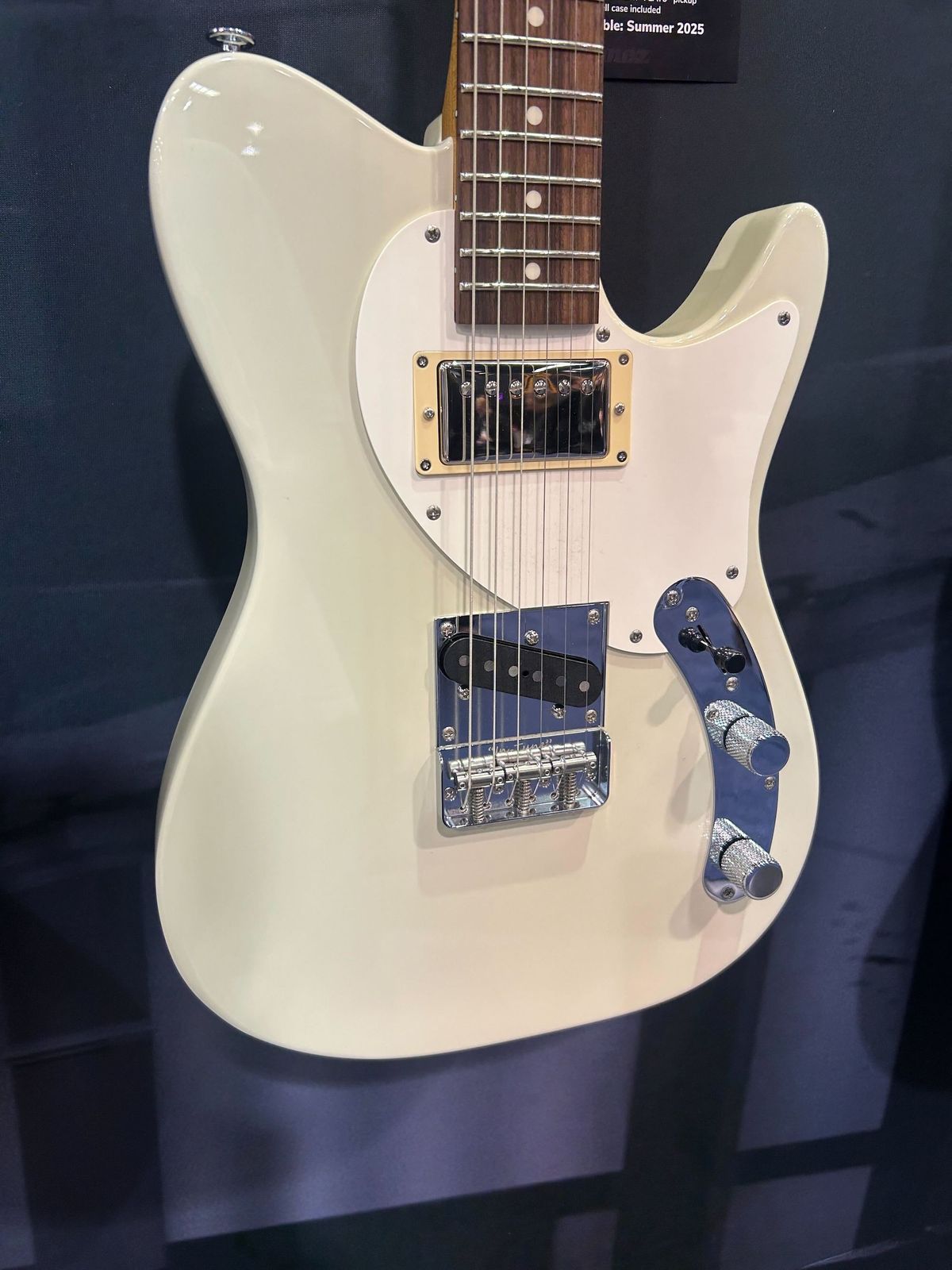 Seven of the guitars on display at Ibanez's booth at the 2025 NAMM Show in Anaheim, California