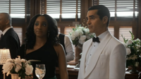 Iantha Richardson as Faith and Ramon Rodriguez as Will Trent at a wedding in Will Trent Season 2x07