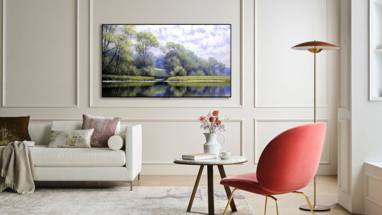 Best OLED TV 2022, image shows LG G1 on the wall in living room