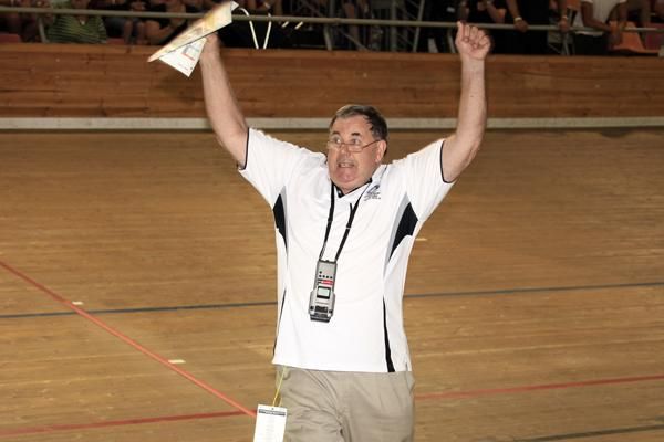 And gets ready to give the Victorian team pursuit boys a bear hug.