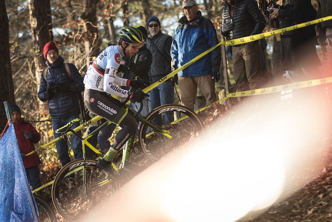 The crowd watches on as Curtis White negotiates the course