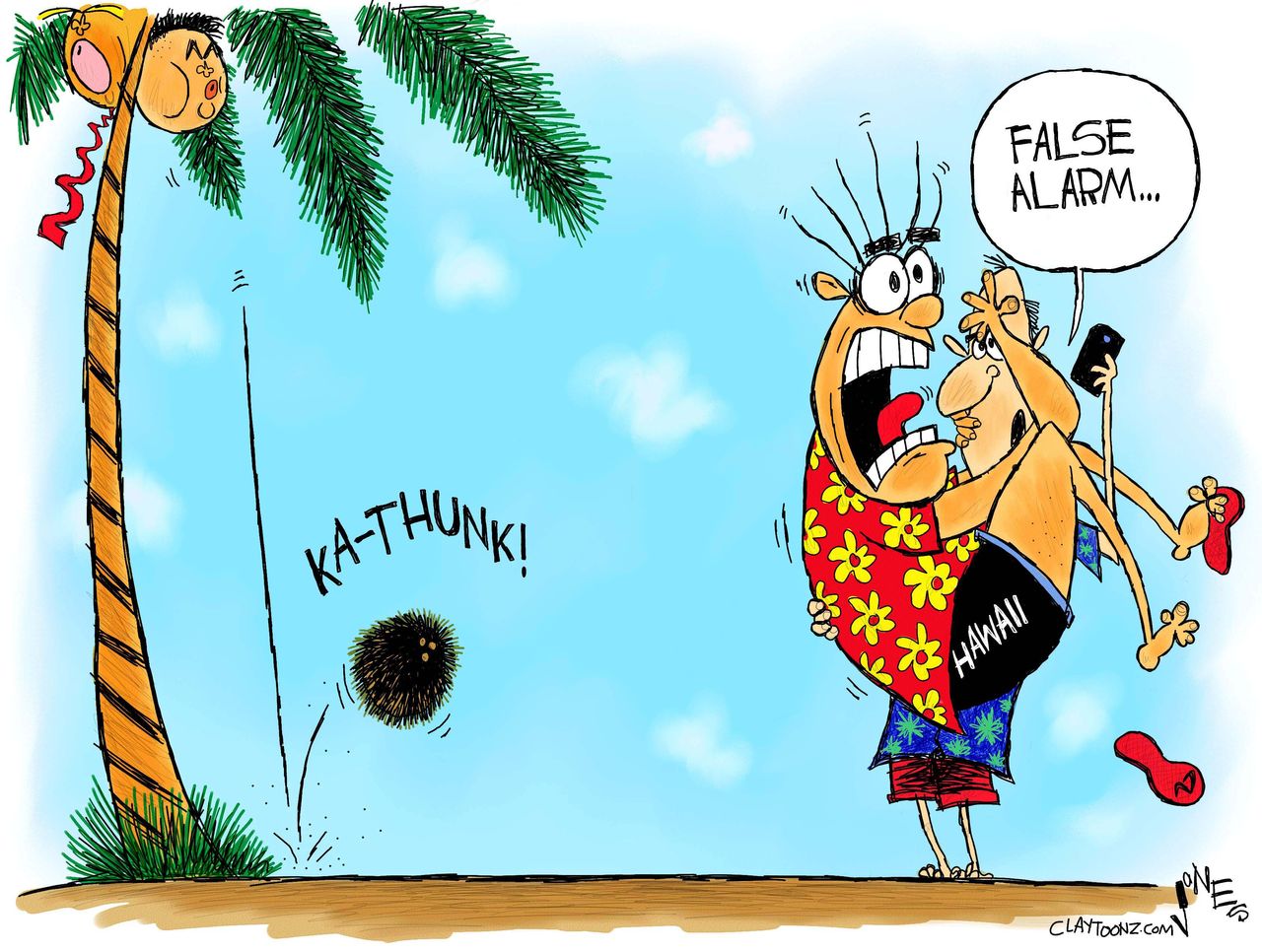 Political cartoon U.S. Hawaii false alarm nuclear missiles