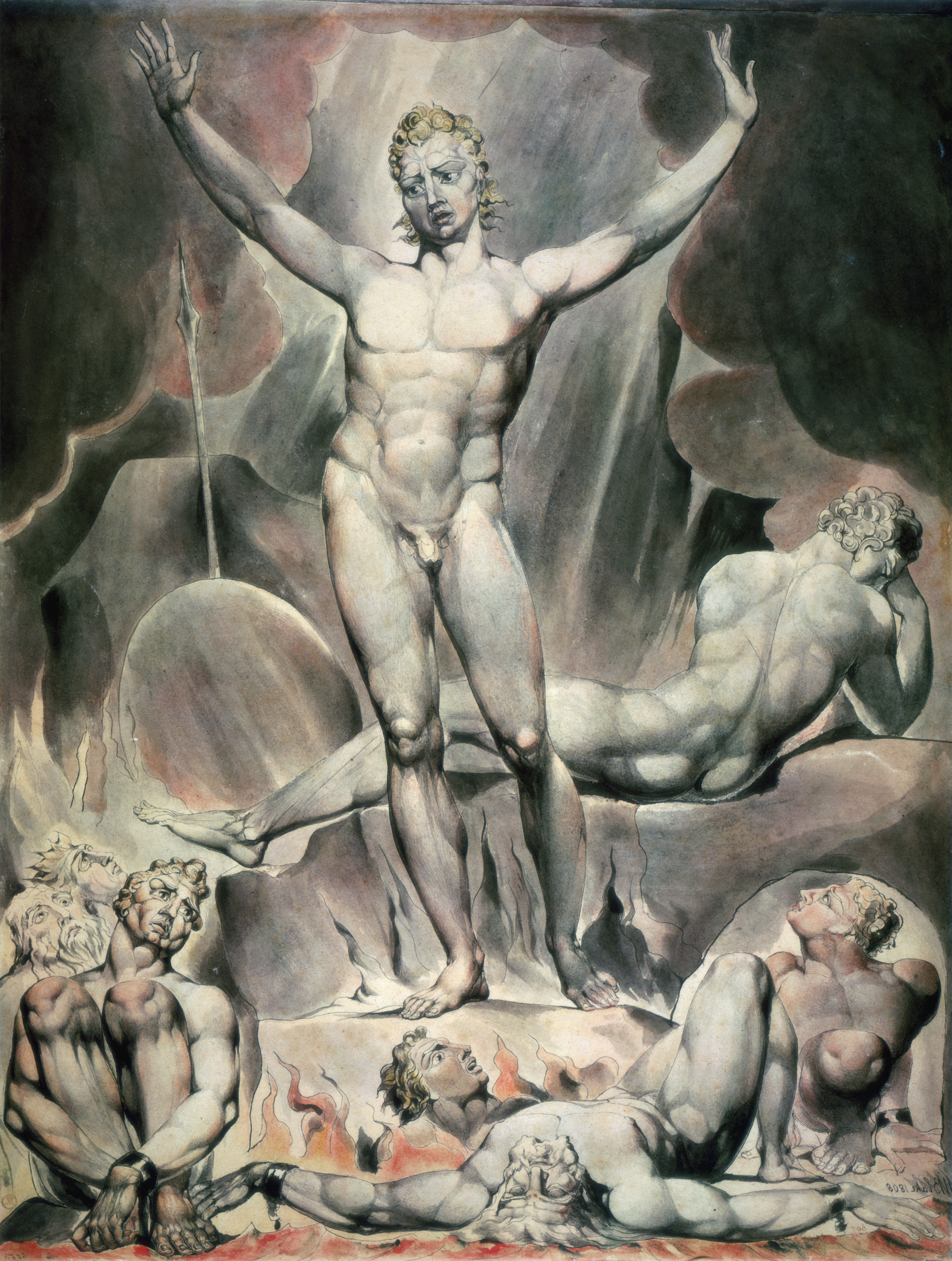 In this 1808 illustration by William Blake, entitled "Satan Arousing the Rebel Angels," Satan is depicted in human form, similar to the classical depictions of Greek gods.