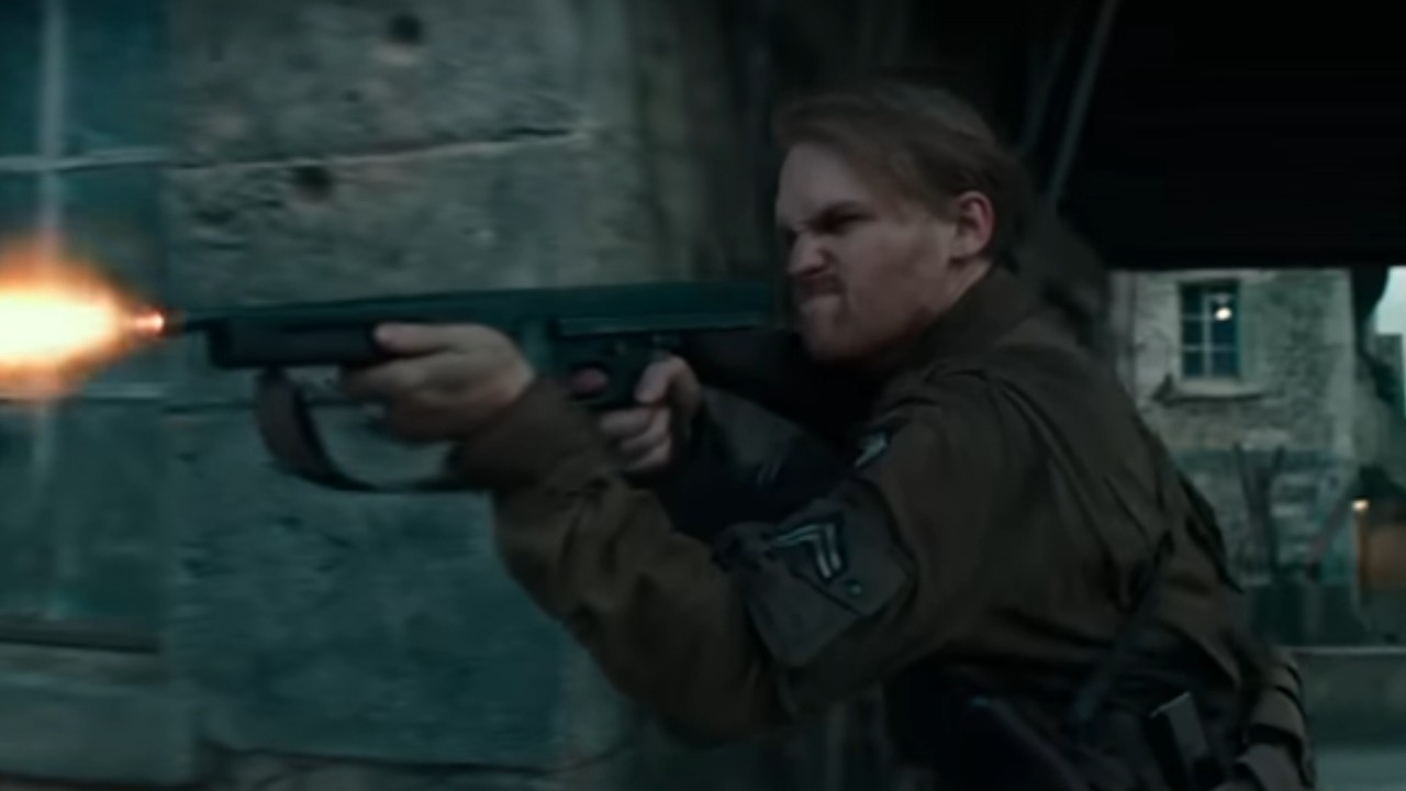 Wyatt Russell firing a gun in Overlord