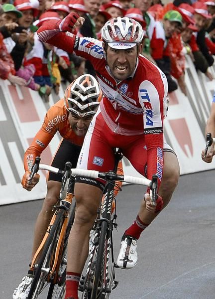 Vladimir Isaichev (Katusha) celebrates victory in stage 5 of the Tour de Suisse.
