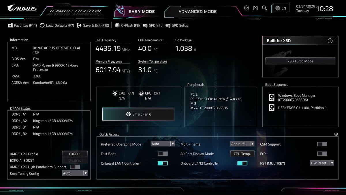 Gigabyte X870E Aorus Xtreme X3D AI Top - BIOS
