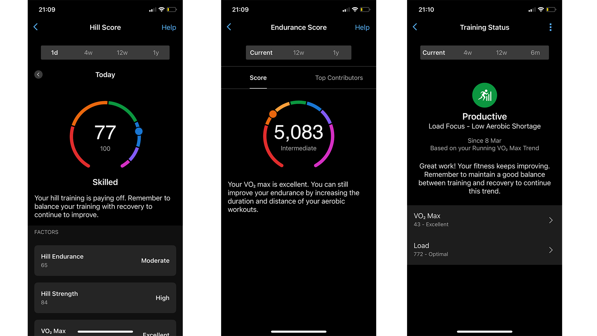 Screenshots showing metrics from Garmin Fenix 8