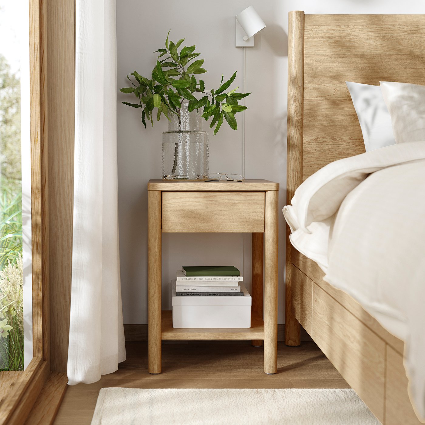 Tonstad Bedside Table - Oak Veneer 40x40x59 Cm