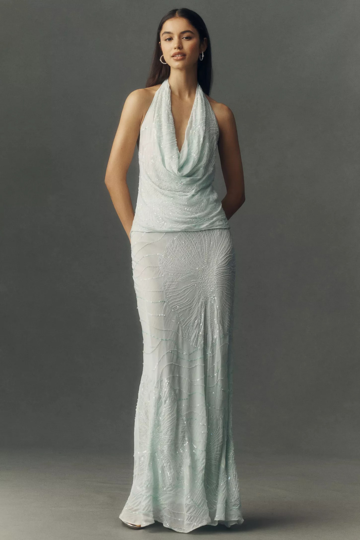 BHLDN, Cowl Neck Beaded Top and Skirt Set