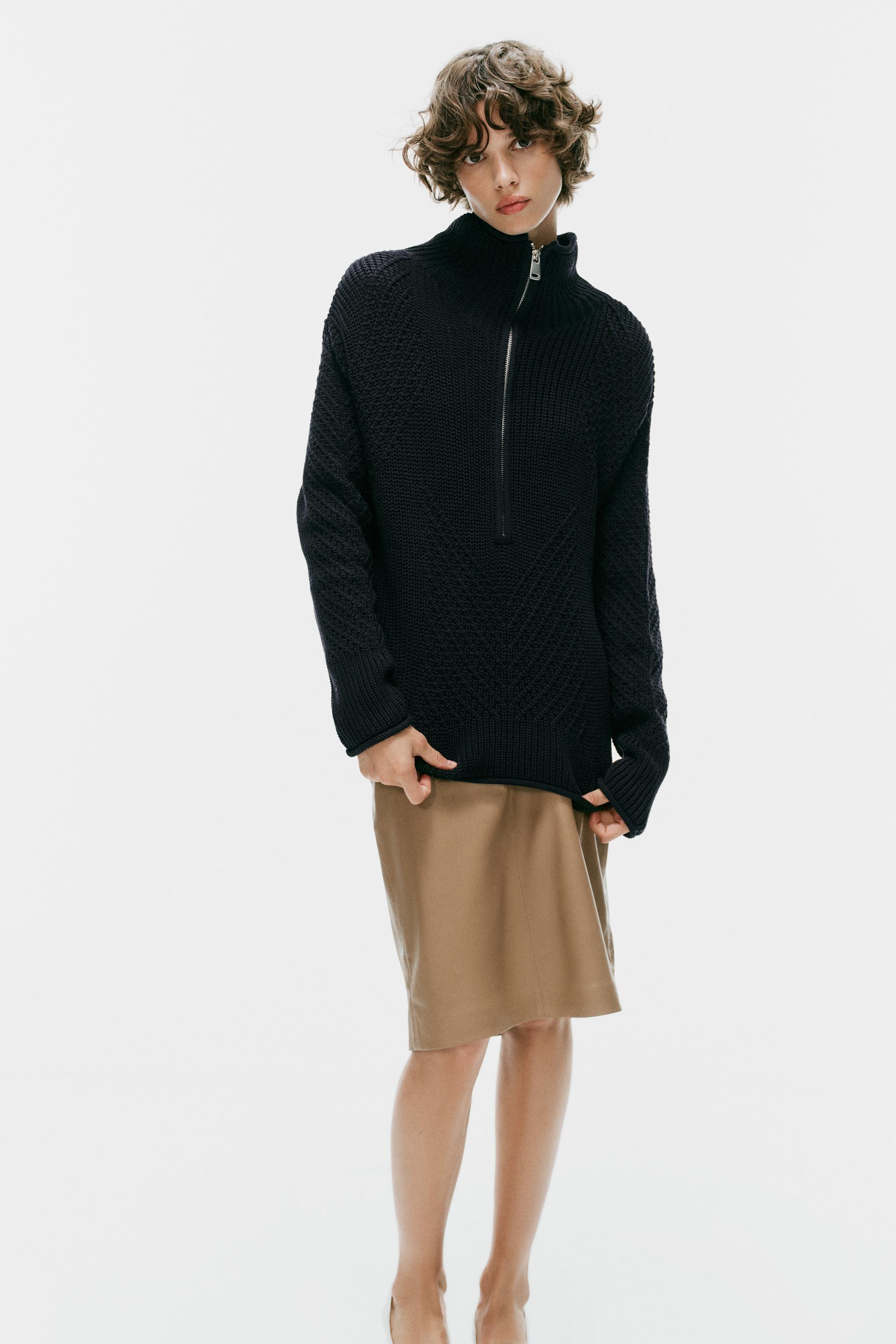 Textured Knit Jumper - Navy Blue - S