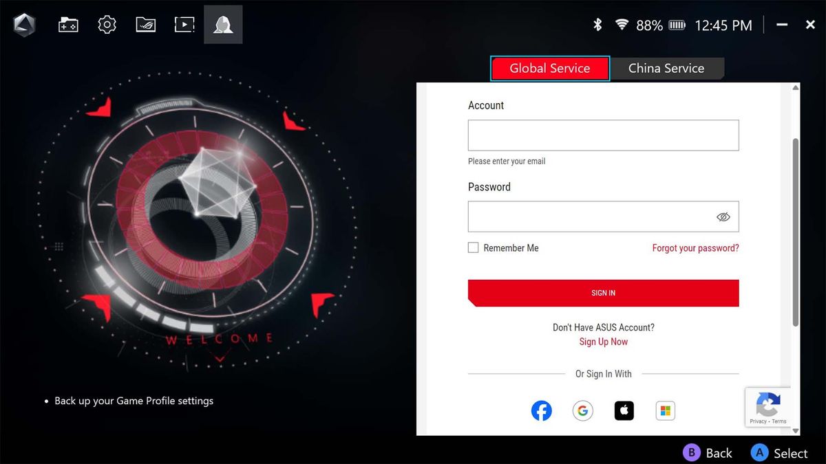 ROG Ally Armoury Crate update. Global Services tab