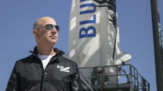 Bezos and Blue Origin could launch a crewed space flight by the end of this year. Credit: Blue Origin