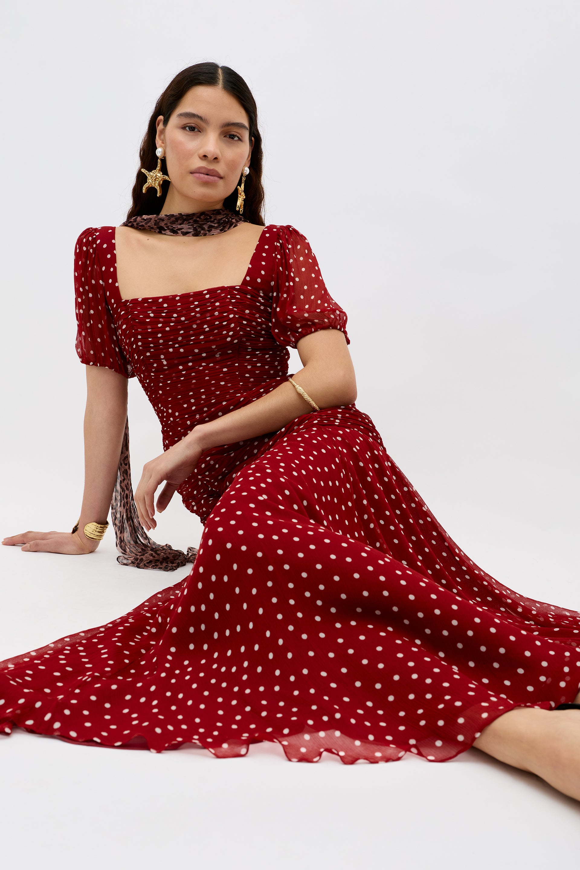 Leyane Chiffon Dress in Layla Dot Red