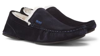 Hugo Boss Faux Shearling-Lined Suede Slippers