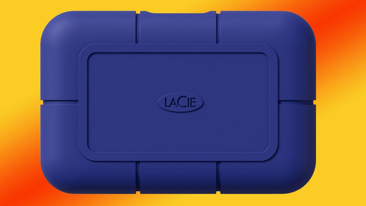 LaCie Rugged SSD Pro5 on red-yellow background